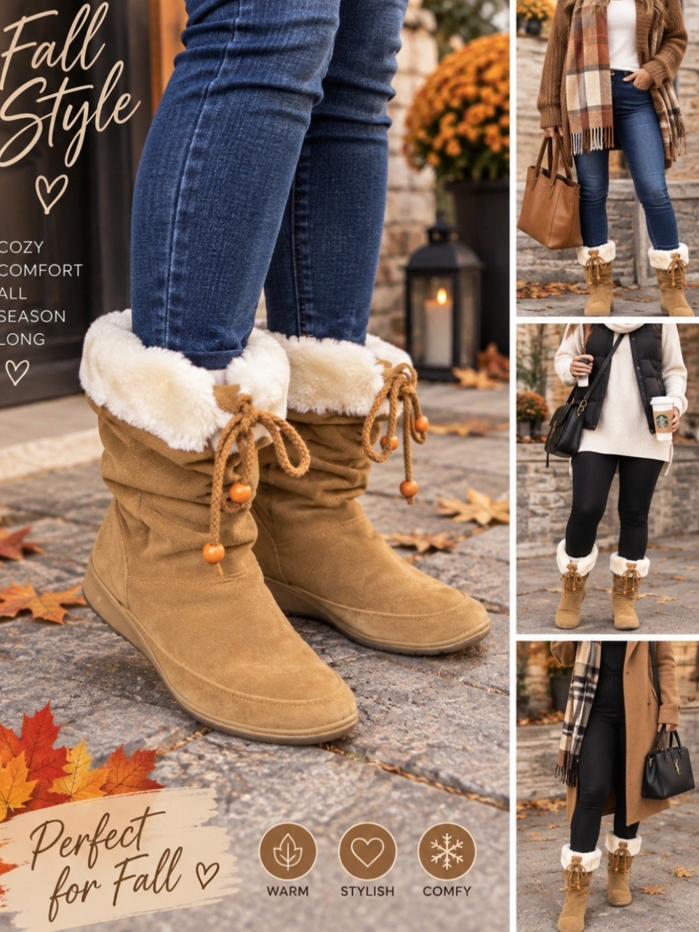 **Sketchers Tan Faux-Suede Fleece-Lined Ankle Boots with Decorative Laces